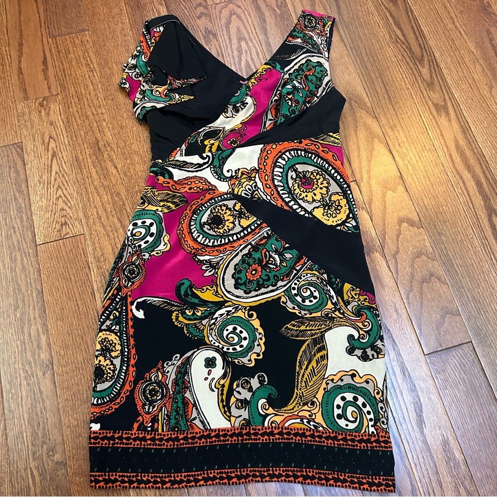 Yoana Baraschi 100% Silk Paisley Dress - Black, Pink, Green -Size 2